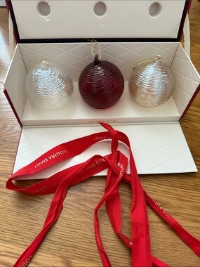 Louis Vuitton Glass Holiday Ornament Trio in Burgundy and Pearl